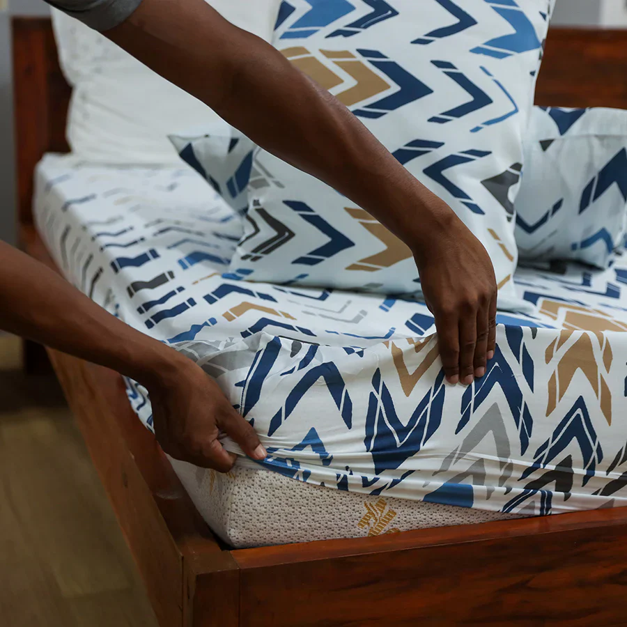 Fitted Bedsheet Set | Pastel Herringbone  | 100% Cotton Bedsheet + 2 Pillow Cases [Sizes: King Bedsheets & Queen/ Double Bedsheets]