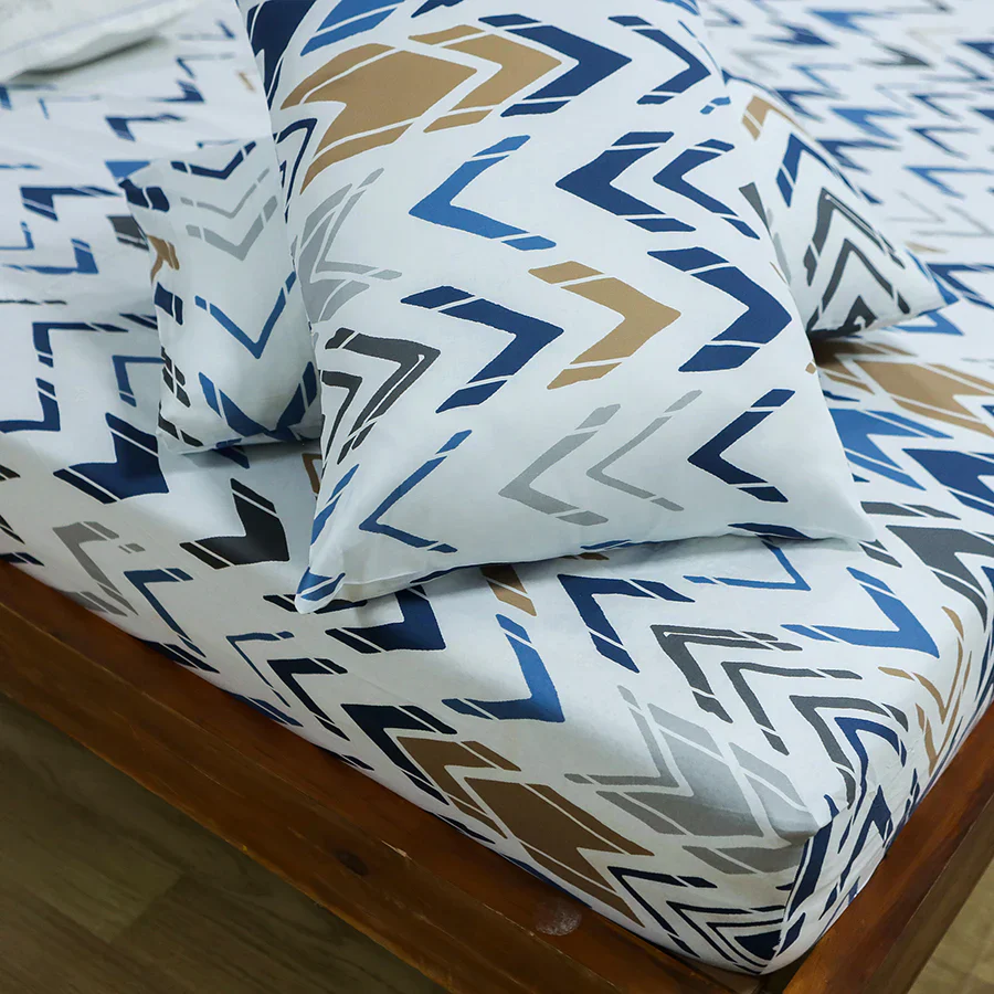Fitted Bedsheet Set | Pastel Herringbone  | 100% Cotton Bedsheet + 2 Pillow Cases [Sizes: King Bedsheets & Queen/ Double Bedsheets] - Image 3