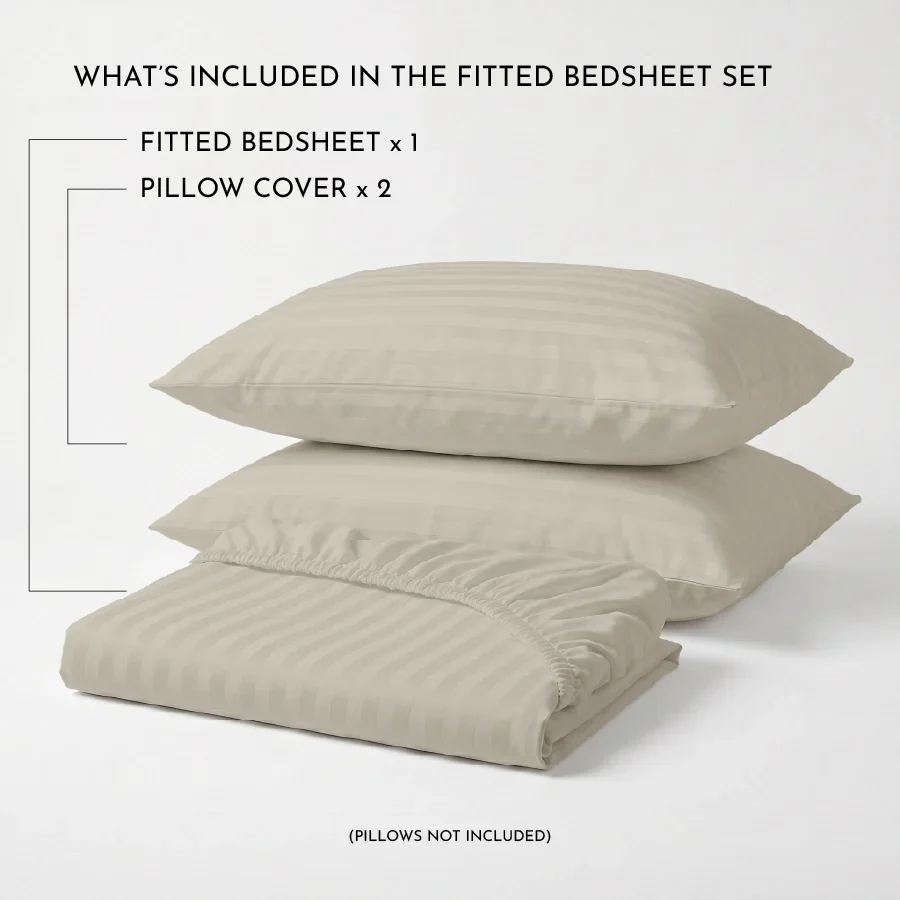 Fitted Bedsheet Set | Striped Luxe | 100% Cotton Bedsheet + 2 Pillow Cases [Sizes: King Bedsheets & Queen/ Double Bedsheets] | 300TC - Image 11
