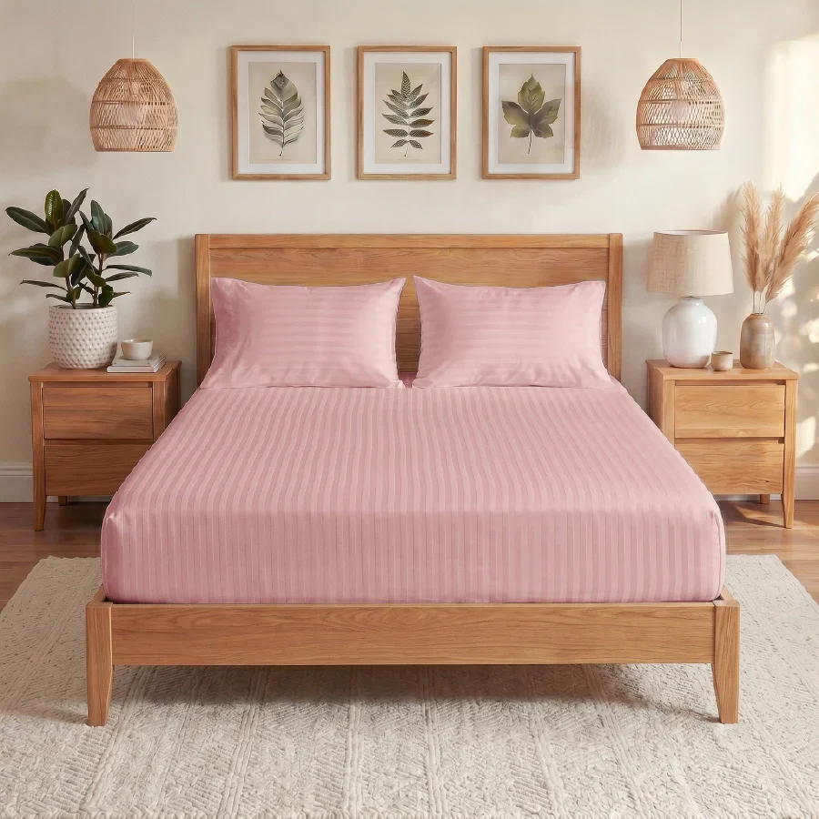 Fitted Bedsheet Set | Striped Luxe | 100% Cotton Bedsheet + 2 Pillow Cases [Sizes: King Bedsheets & Queen/ Double Bedsheets] | 300TC - Image 15