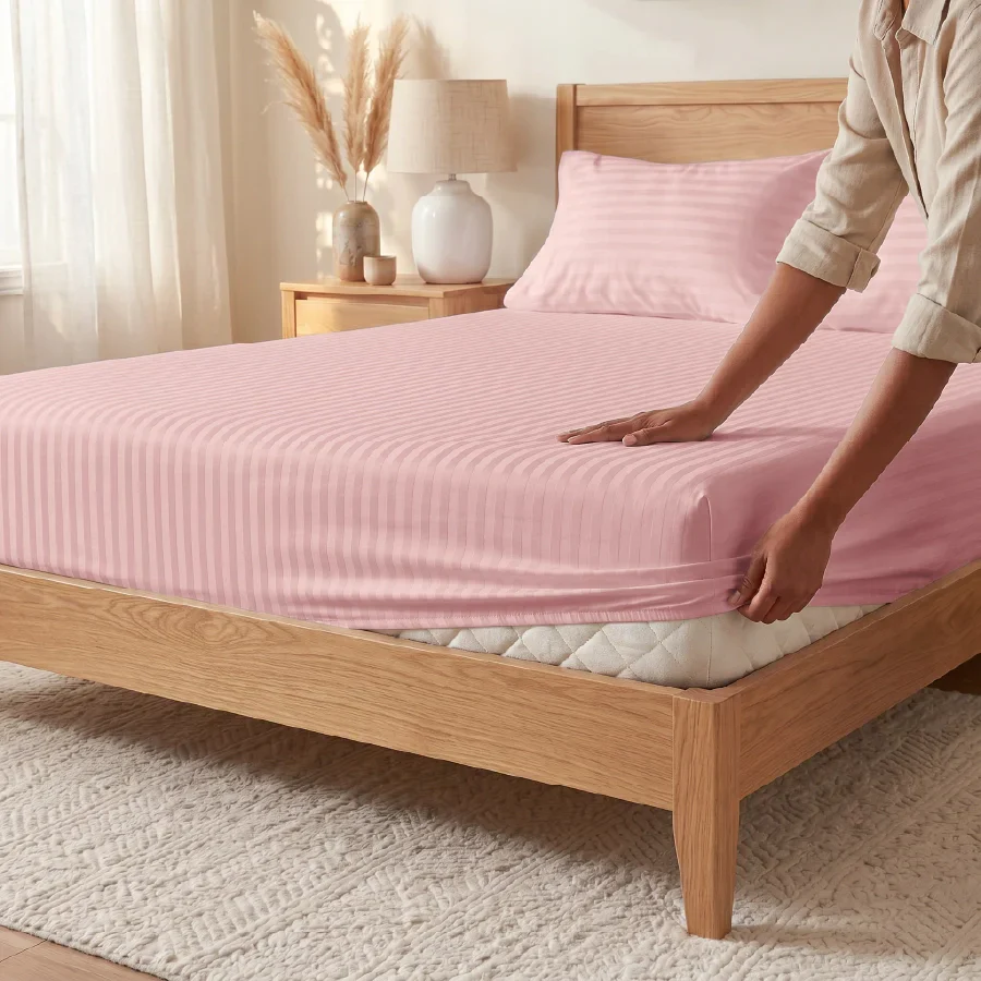 Fitted Bedsheet Set | Striped Luxe | 100% Cotton Bedsheet + 2 Pillow Cases [Sizes: King Bedsheets & Queen/ Double Bedsheets] | 300TC - Image 16