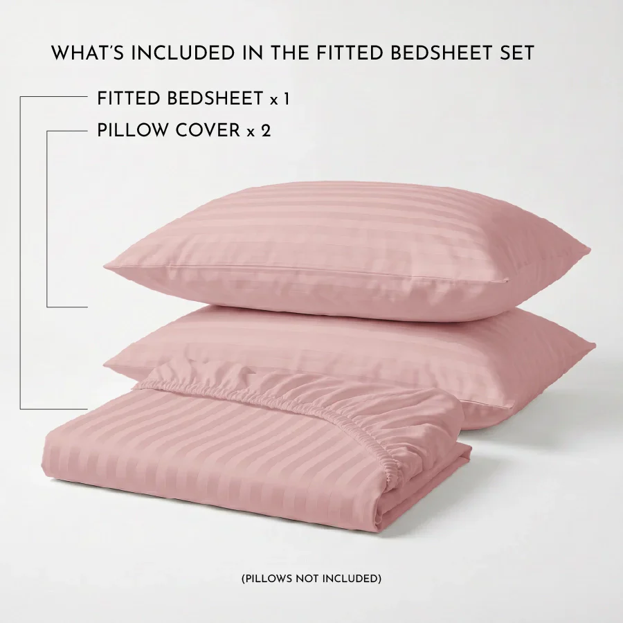 Fitted Bedsheet Set | Striped Luxe | 100% Cotton Bedsheet + 2 Pillow Cases [Sizes: King Bedsheets & Queen/ Double Bedsheets] | 300TC - Image 18