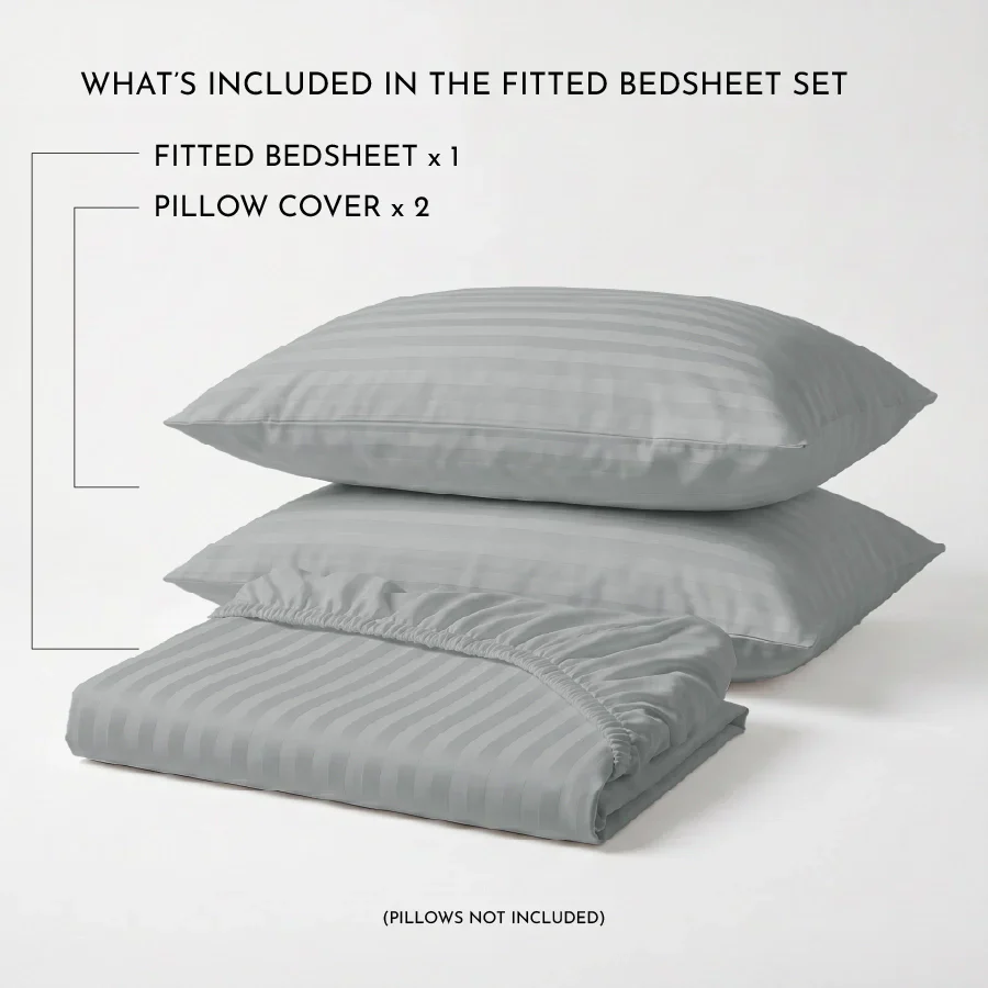 Fitted Bedsheet Set | Striped Luxe | 100% Cotton Bedsheet + 2 Pillow Cases [Sizes: King Bedsheets & Queen/ Double Bedsheets] | 300TC - Image 25