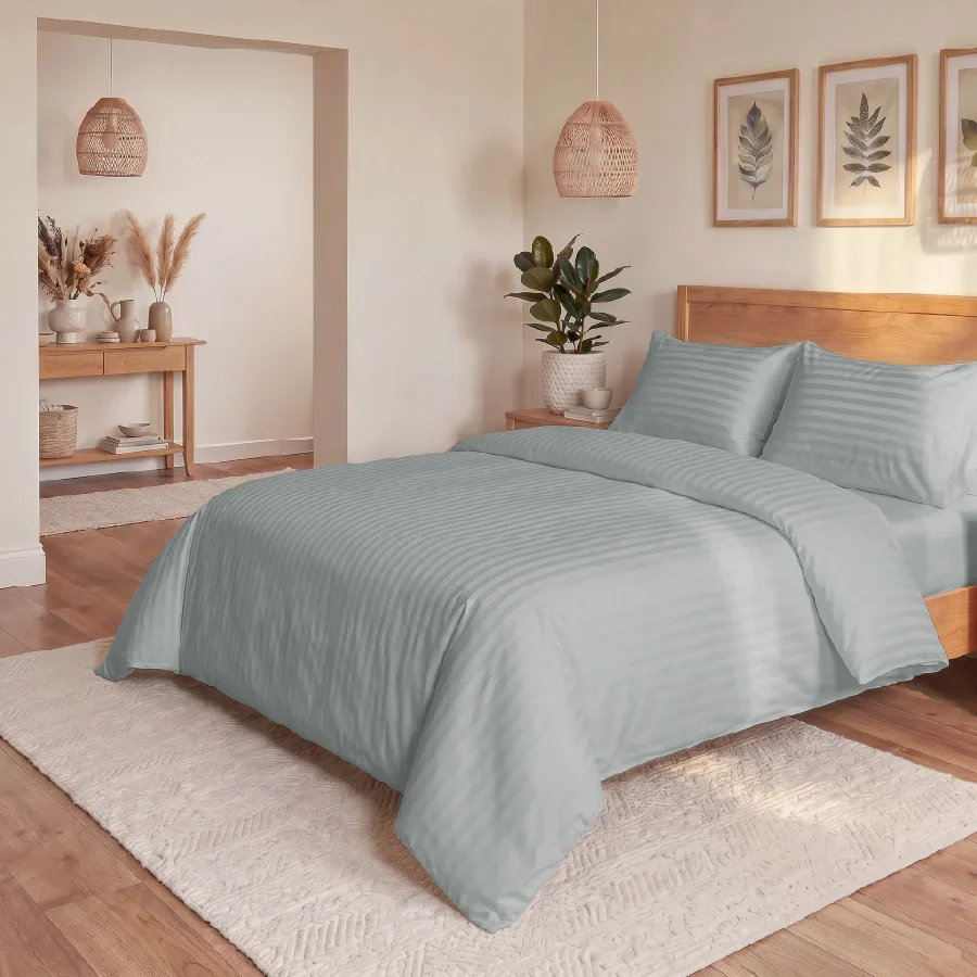 Fitted Bedsheet Set | Striped Luxe | 100% Cotton Bedsheet + 2 Pillow Cases [Sizes: King Bedsheets & Queen/ Double Bedsheets] | 300TC - Image 26