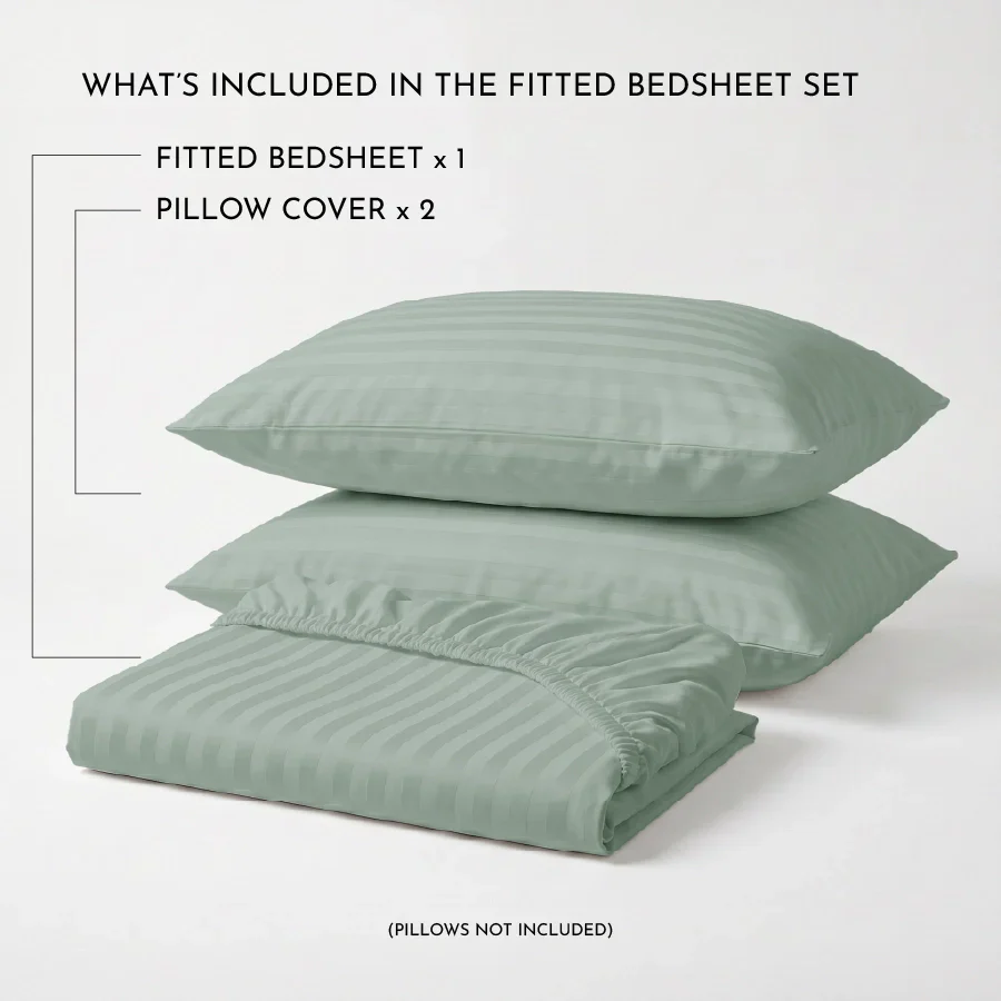 Fitted Bedsheet Set | Striped Luxe | 100% Cotton Bedsheet + 2 Pillow Cases [Sizes: King Bedsheets & Queen/ Double Bedsheets] | 300TC - Image 32