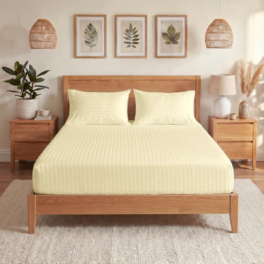 Fitted Bedsheet Set | Striped Luxe | 100% Cotton Bedsheet + 2 Pillow Cases [Sizes: King Bedsheets & Queen/ Double Bedsheets] | 300TC - Image 36