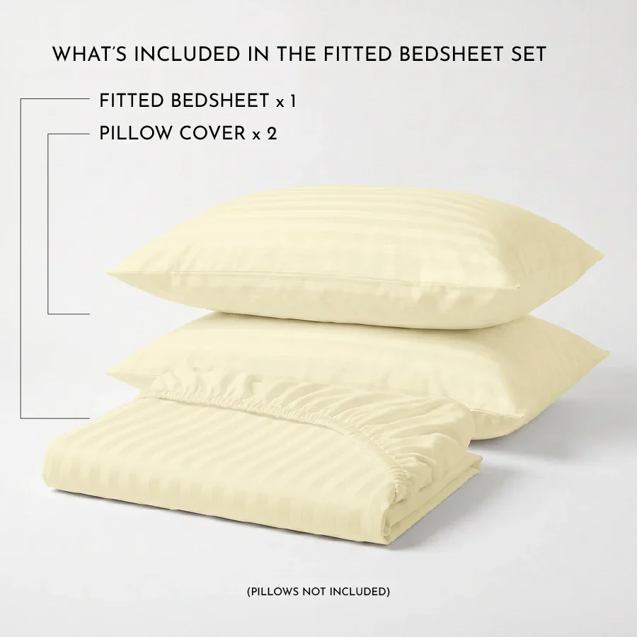 Fitted Bedsheet Set | Striped Luxe | 100% Cotton Bedsheet + 2 Pillow Cases [Sizes: King Bedsheets & Queen/ Double Bedsheets] | 300TC - Image 39