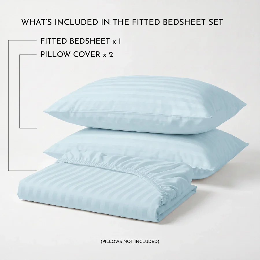 Fitted Bedsheet Set | Striped Luxe | 100% Cotton Bedsheet + 2 Pillow Cases [Sizes: King Bedsheets & Queen/ Double Bedsheets] | 300TC - Image 4