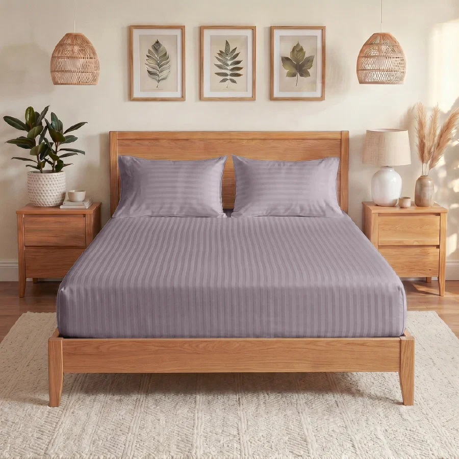 Fitted Bedsheet Set | Striped Luxe | 100% Cotton Bedsheet + 2 Pillow Cases [Sizes: King Bedsheets & Queen/ Double Bedsheets] | 300TC - Image 43