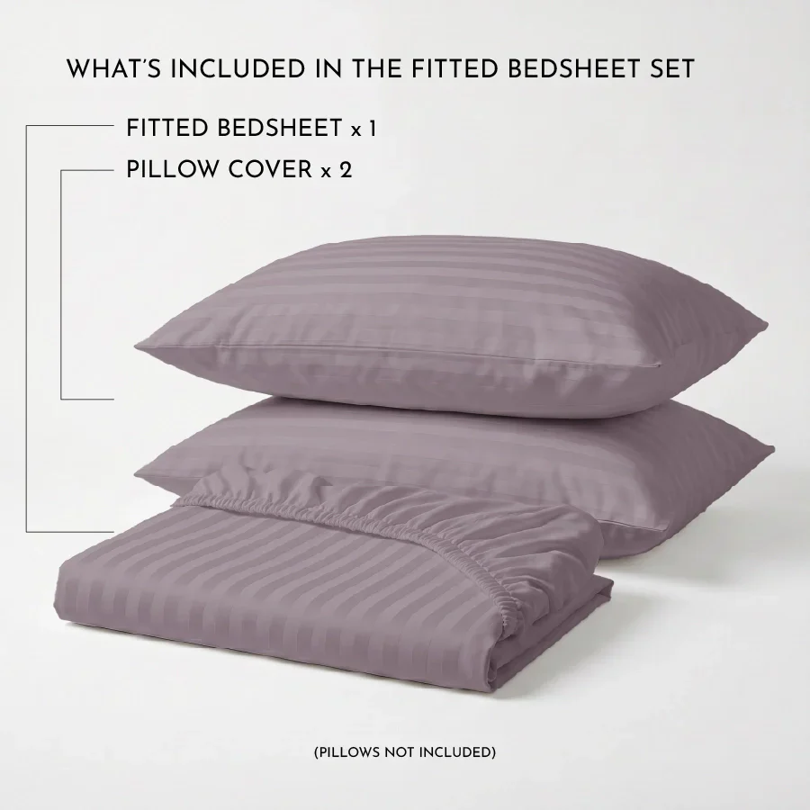Fitted Bedsheet Set | Striped Luxe | 100% Cotton Bedsheet + 2 Pillow Cases [Sizes: King Bedsheets & Queen/ Double Bedsheets] | 300TC - Image 46