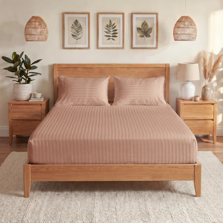 Fitted Bedsheet Set | Striped Luxe | 100% Cotton Bedsheet + 2 Pillow Cases [Sizes: King Bedsheets & Queen/ Double Bedsheets] | 300TC - Image 50