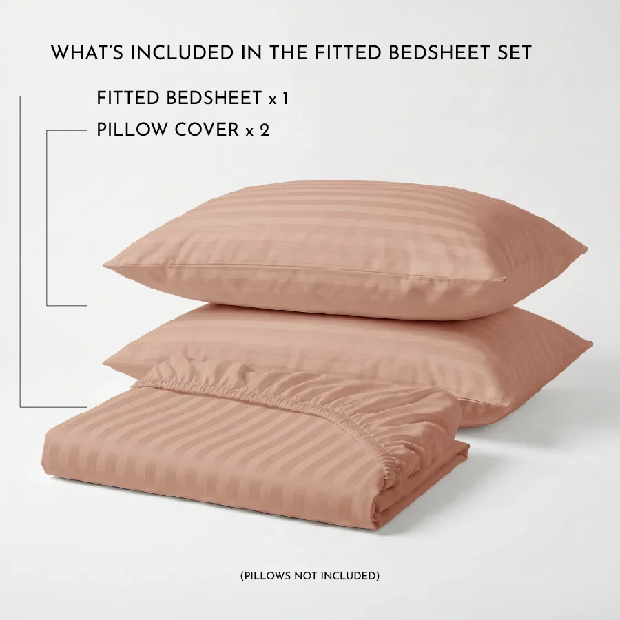 Fitted Bedsheet Set | Striped Luxe | 100% Cotton Bedsheet + 2 Pillow Cases [Sizes: King Bedsheets & Queen/ Double Bedsheets] | 300TC - Image 53