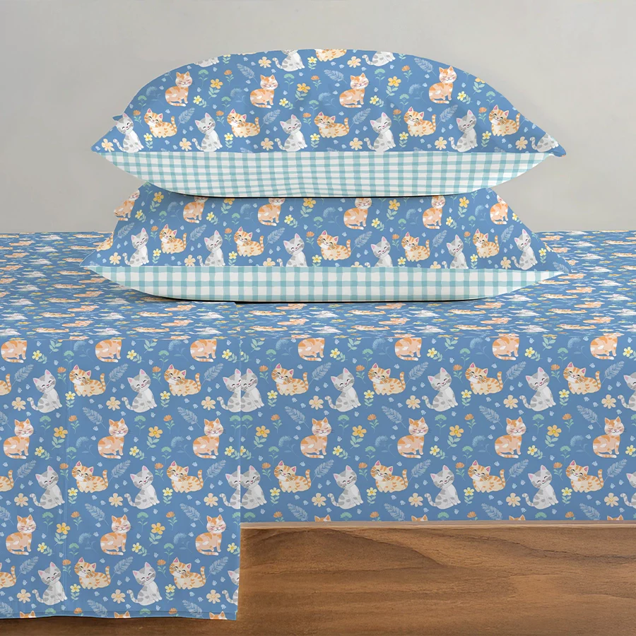 Fitted Bedsheet Set | Cutie Cats | 100% Cotton Bedsheet + 2 Pillow Cases [Sizes: King Bedsheets & Queen/ Double Bedsheets] - Image 4