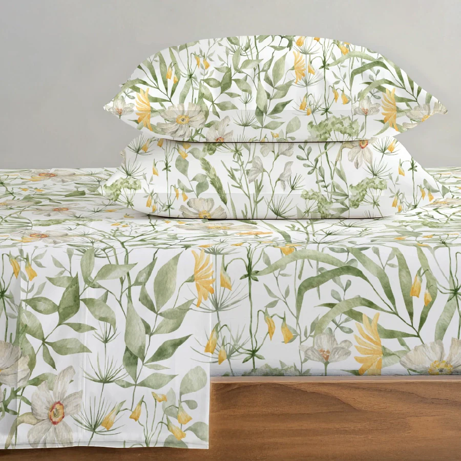 Fitted Bedsheet Set | Aquarelle Garden | 100% Cotton Bedsheet + 2 Pillow Cases [Sizes: King Bedsheets & Queen/ Double Bedsheets] - Image 3
