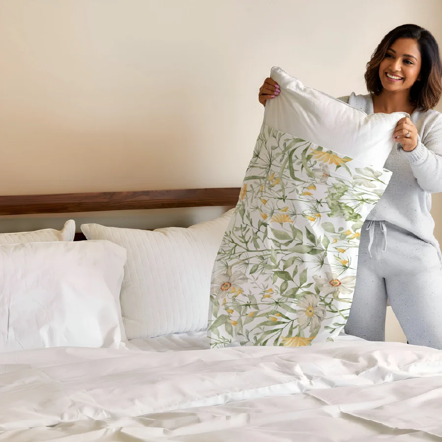 Fitted Bedsheet Set | Aquarelle Garden | 100% Cotton Bedsheet + 2 Pillow Cases [Sizes: King Bedsheets & Queen/ Double Bedsheets] - Image 4