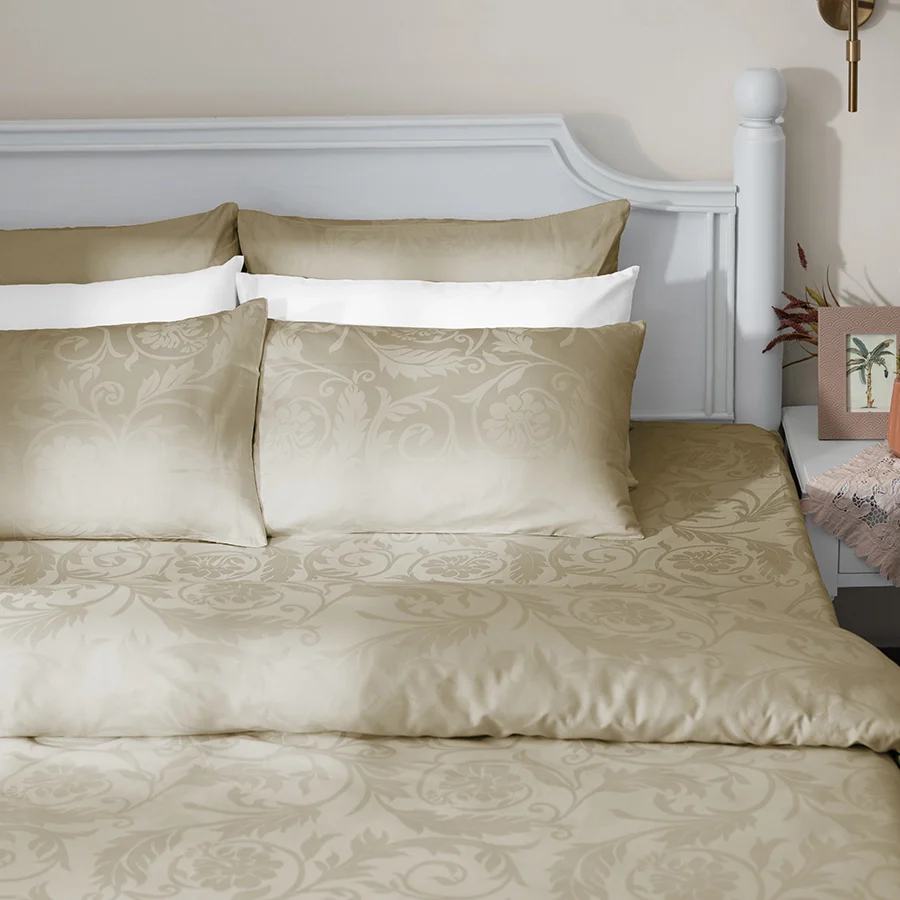 Fitted Bedsheet Set | Bold Floral Jacquard | 100% Cotton Bedsheet + 2 Pillow Cases [Sizes: King Bedsheets & Queen/ Double Bedsheets] | 300TC