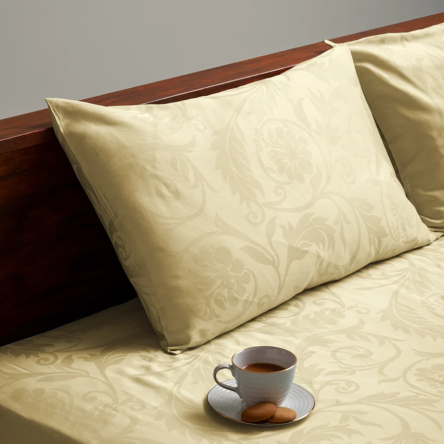 Fitted Bedsheet Set | Bold Floral Jacquard | 100% Cotton Bedsheet + 2 Pillow Cases [Sizes: King Bedsheets & Queen/ Double Bedsheets] | 300TC - Image 16