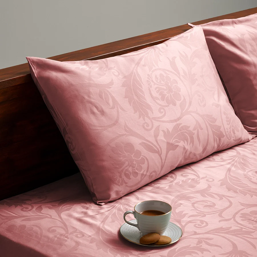 Fitted Bedsheet Set | Bold Floral Jacquard | 100% Cotton Bedsheet + 2 Pillow Cases [Sizes: King Bedsheets & Queen/ Double Bedsheets] | 300TC - Image 9