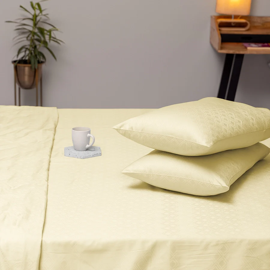 Fitted Bedsheet Set | Dazzling Diamond Jacquard | 100% Cotton Bedsheet + 2 Pillow Cases [Sizes: King Bedsheets & Queen/ Double Bedsheets] | 300TC - Image 16