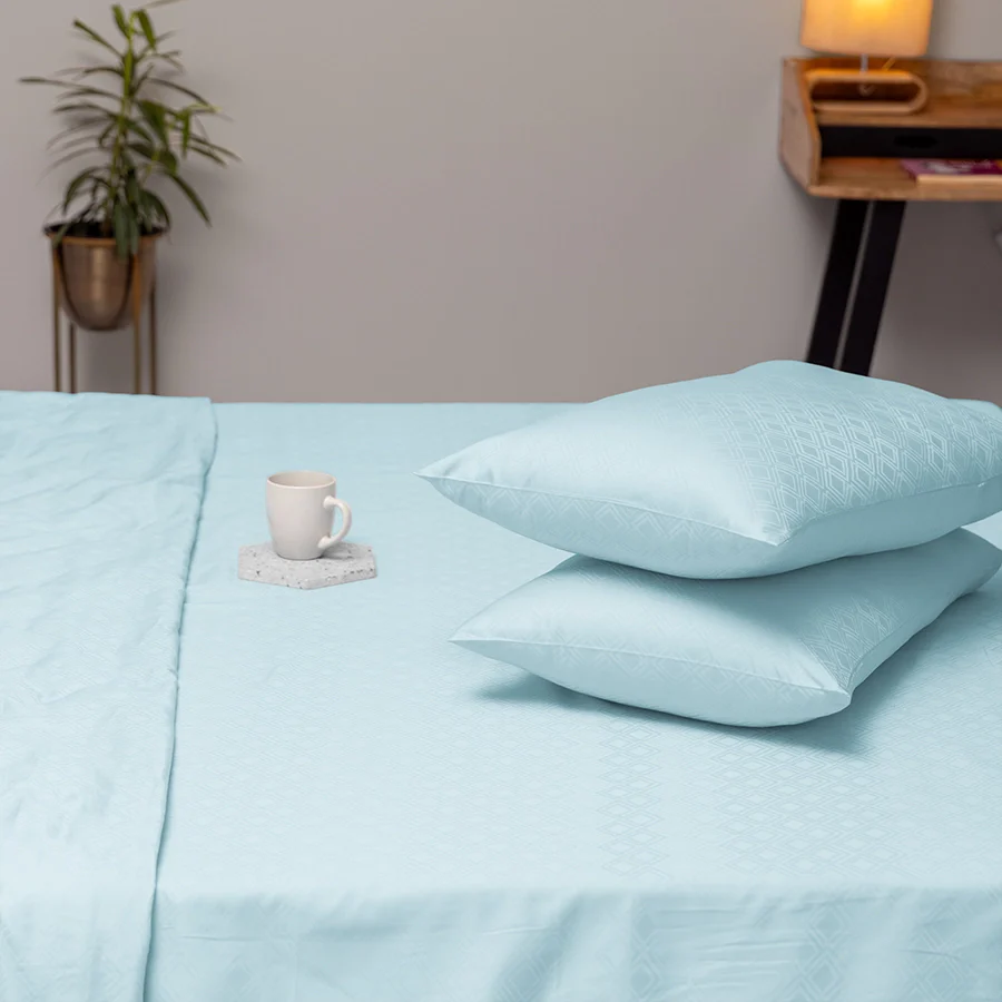 Fitted Bedsheet Set | Dazzling Diamond Jacquard | 100% Cotton Bedsheet + 2 Pillow Cases [Sizes: King Bedsheets & Queen/ Double Bedsheets] | 300TC - Image 37