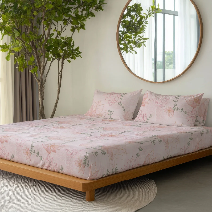 Fitted Bedsheet Set | Elegant Floral | 100% Cotton Bedsheet + 2 Pillow Cases [Sizes: King Bedsheets & Queen/ Double Bedsheets] - Image 4