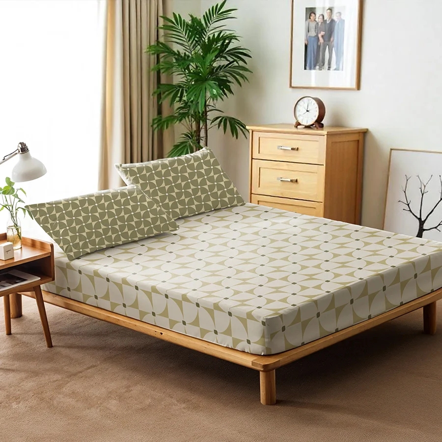 Fitted Bedsheet Set | Geo Floral | 100% Cotton Bedsheet + 2 Pillow Cases [Sizes: King Bedsheets & Queen/ Double Bedsheets] - Image 6