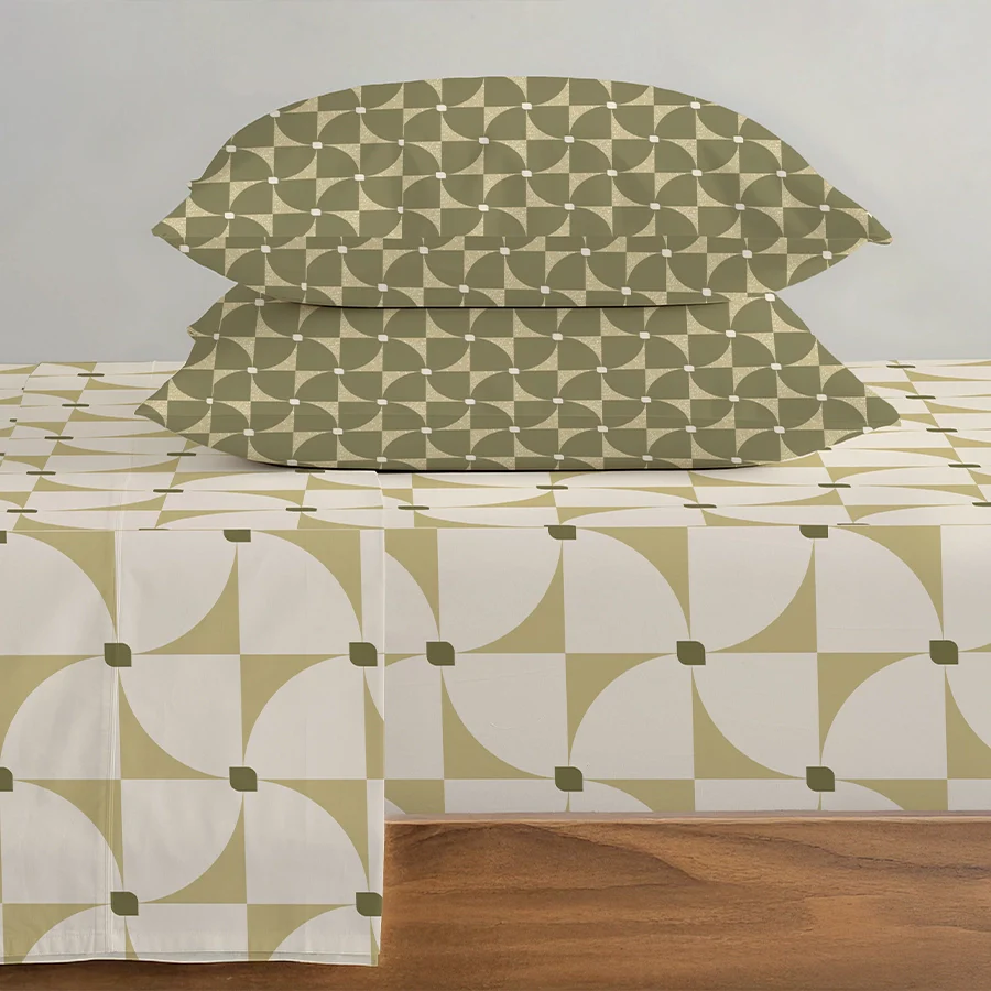 Fitted Bedsheet Set | Geo Floral | 100% Cotton Bedsheet + 2 Pillow Cases [Sizes: King Bedsheets & Queen/ Double Bedsheets] - Image 9