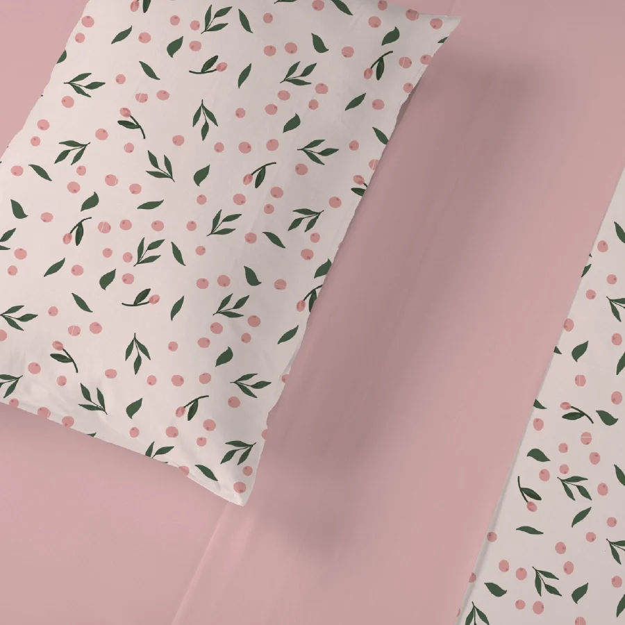 Fitted Bedsheet Set | Olive Grove Soft Pink | 100% Cotton Bedsheet + 2 Pillow Cases [Sizes: King Bedsheets & Queen/ Double Bedsheets] - Image 5