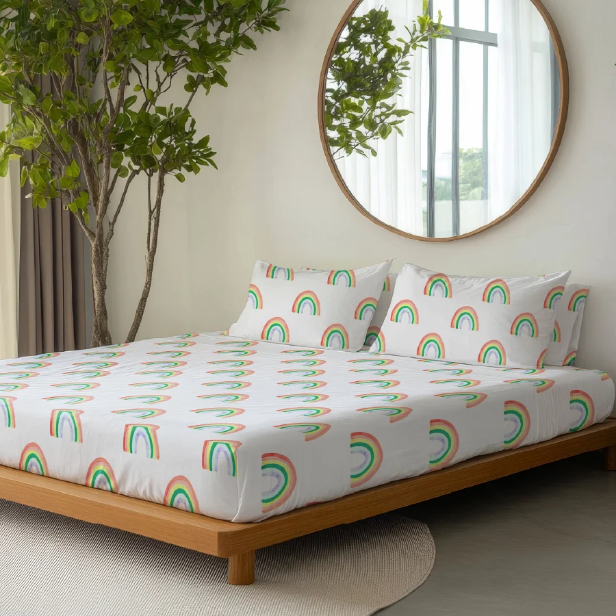 Fitted Bedsheet Set | Rainbow Sprinkles | 100% Cotton Bedsheet + 2 Pillow Cases [Sizes: King Bedsheets & Queen/ Double Bedsheets] - Image 4
