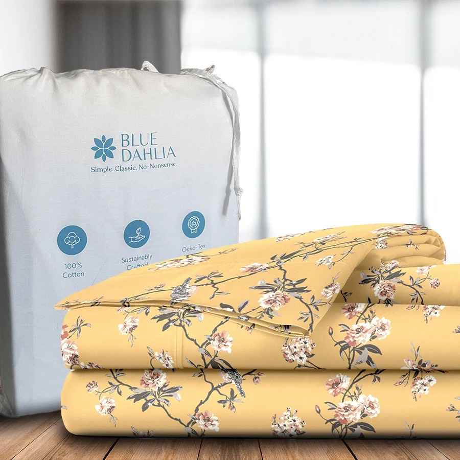 Fitted Bedsheet Set | Cherry Blossom | 100% Cotton Bedsheet + 2 Pillow Cases [Sizes: King Bedsheets & Queen/ Double Bedsheets] - Image 10