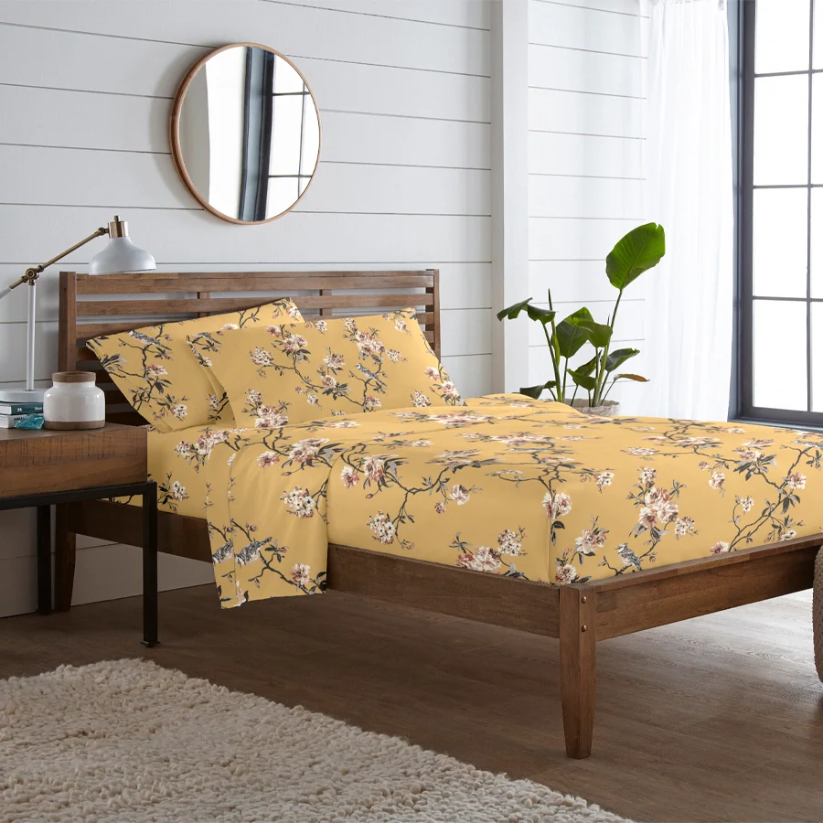 Fitted Bedsheet Set | Cherry Blossom | 100% Cotton Bedsheet + 2 Pillow Cases [Sizes: King Bedsheets & Queen/ Double Bedsheets] - Image 12