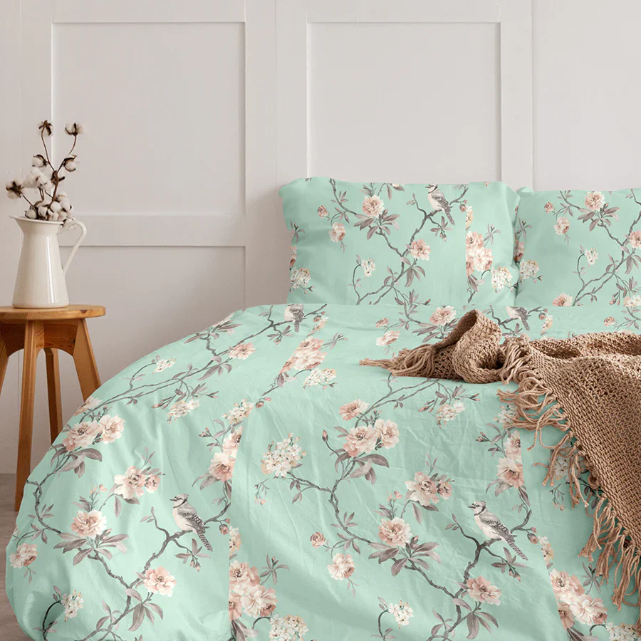 Fitted Bedsheet Set | Cherry Blossom | 100% Cotton Bedsheet + 2 Pillow Cases [Sizes: King Bedsheets & Queen/ Double Bedsheets] - Image 4