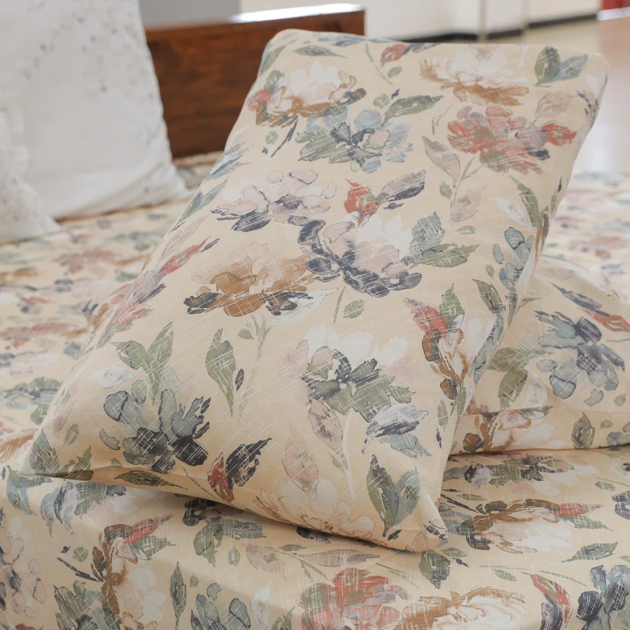 Pillow Cover | Vintage Rustic Flowers | 100% Cotton | Pack of 2 Pillow Cases