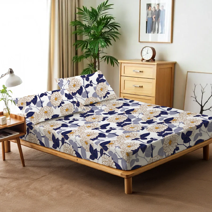 Quilt / AC Comforter | Size: Double | Dahlia Range Dark Blue - Image 3