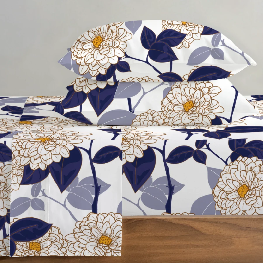 Quilt / AC Comforter | Size: Double | Dahlia Range Dark Blue - Image 4